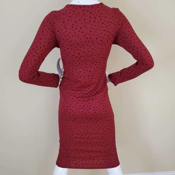 Velvet Torch Women's Burgundy Dot Keyhole Rib Knit Midi Dress SZ XL - Picture 8 of 9
